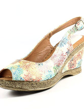 Load image into Gallery viewer, Lunar Doretta White & Multi Colour Speckled Peep Toe Slingback Wedge Sandal - Boutique on the Green