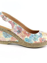 Load image into Gallery viewer, Lunar Doretta White & Multi Colour Speckled Peep Toe Slingback Wedge Sandal - Boutique on the Green