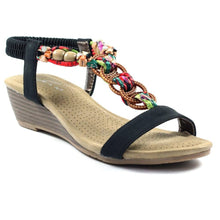 Load image into Gallery viewer, Lunar Fantasy Open Toe Wedge Sandal With Bead & Plaited Trim - Boutique on the Green