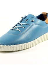 Load image into Gallery viewer, Lunar Flamborough Mid Blue Leather Mock Lace Up Plimsoll - Boutique on the Green