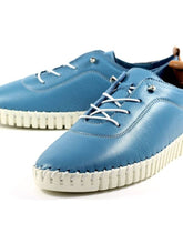 Load image into Gallery viewer, Lunar Flamborough Mid Blue Leather Mock Lace Up Plimsoll - Boutique on the Green
