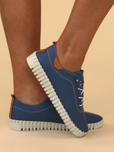 Load image into Gallery viewer, Lunar Flamborough Mid Blue Leather Mock Lace Up Plimsoll - Boutique on the Green