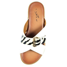 Load image into Gallery viewer, Lunar Reese White Animal Trim Slip On Mule Sandal - Boutique on the Green