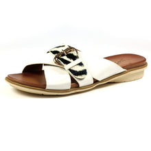 Load image into Gallery viewer, Lunar Reese White Animal Trim Slip On Mule Sandal - Boutique on the Green
