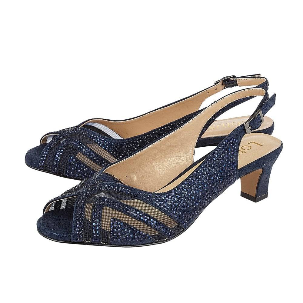 Lotus encrusted diamante peep toe slingback kitten heel shoe