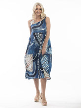 Load image into Gallery viewer, Orientique Alberobello Blue Abstract Print Organic Cotton Sleeveless Bubble Dress - Boutique on the Green
