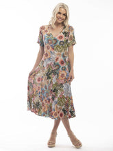 Load image into Gallery viewer, Orientique Bibury Multi Colour Tropical Print Crinkled Short Sleeve Godet Midi Dress - Boutique on the Green