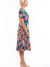 Load image into Gallery viewer, Orientique Borellie Blue & Orange Mix Crinkled Short Sleeve Midi Dress - Boutique on the Green