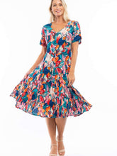 Load image into Gallery viewer, Orientique Borellie Blue & Orange Mix Crinkled Short Sleeve Midi Dress - Boutique on the Green