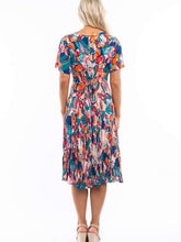 Load image into Gallery viewer, Orientique Borellie Blue & Orange Mix Crinkled Short Sleeve Midi Dress - Boutique on the Green