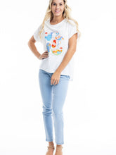Load image into Gallery viewer, Orientique White Summer Print Cotton Blend Diamante Trim T-Shirt - Boutique on the Green