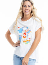 Load image into Gallery viewer, Orientique White Summer Print Cotton Blend Diamante Trim T-Shirt - Boutique on the Green