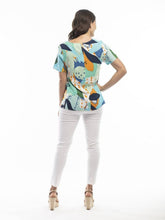 Load image into Gallery viewer, Orientique Frigliani Contemporary Aqua Abstract Print Short Sleeve Woven Top - Boutique on the Green