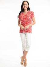 Load image into Gallery viewer, Orientique Giza Red Printed Organic Cotton Crinkle Pintuck Woven Blouse - Boutique on the Green