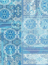 Load image into Gallery viewer, Orientique Kotor Blue & White Tile Print Crinkled Short Sleeve Godet Midi Dress - Boutique on the Green
