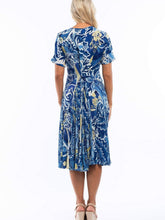 Load image into Gallery viewer, Orientique Palace Messina Blue Mix Crinkled Short Sleeve Midi Dress - Boutique on the Green