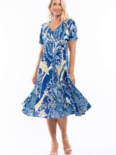 Load image into Gallery viewer, Orientique Palace Messina Blue Mix Crinkled Short Sleeve Midi Dress - Boutique on the Green