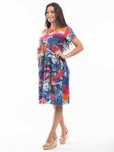 Load image into Gallery viewer, Orientique Santorini Multi Print Organic Cotton Stretch Jersey Short Sleeve Bubble Dress - Boutique on the Green
