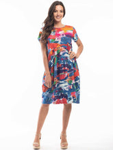 Load image into Gallery viewer, Orientique Santorini Multi Print Organic Cotton Stretch Jersey Short Sleeve Bubble Dress - Boutique on the Green
