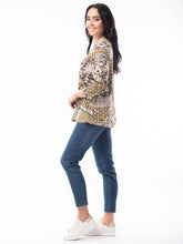 Load image into Gallery viewer, Orientique Zeus Olive Green Mix Jersey 3/4 Sleeve Contemporary Swing Top - Boutique on the Green