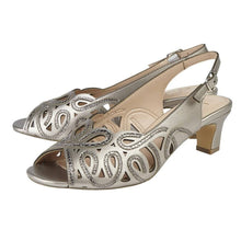 Load image into Gallery viewer, Lotus Marianna Cornelli peep toe kitten heel slingback shoe in pewter, detailed occasion footwear with open toe design.