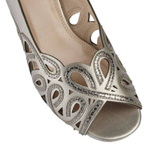 Load image into Gallery viewer, Lotus Marianna Cornelli pewter peep toe kitten heel slingback shoe, detailed occasion footwear with open toe design.