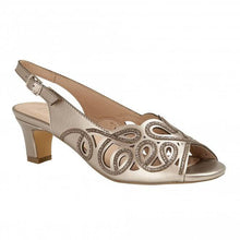 Load image into Gallery viewer, Lotus Marianna Cornelli detailed pewter peep toe kitten heel slingback shoe for occasion wear.