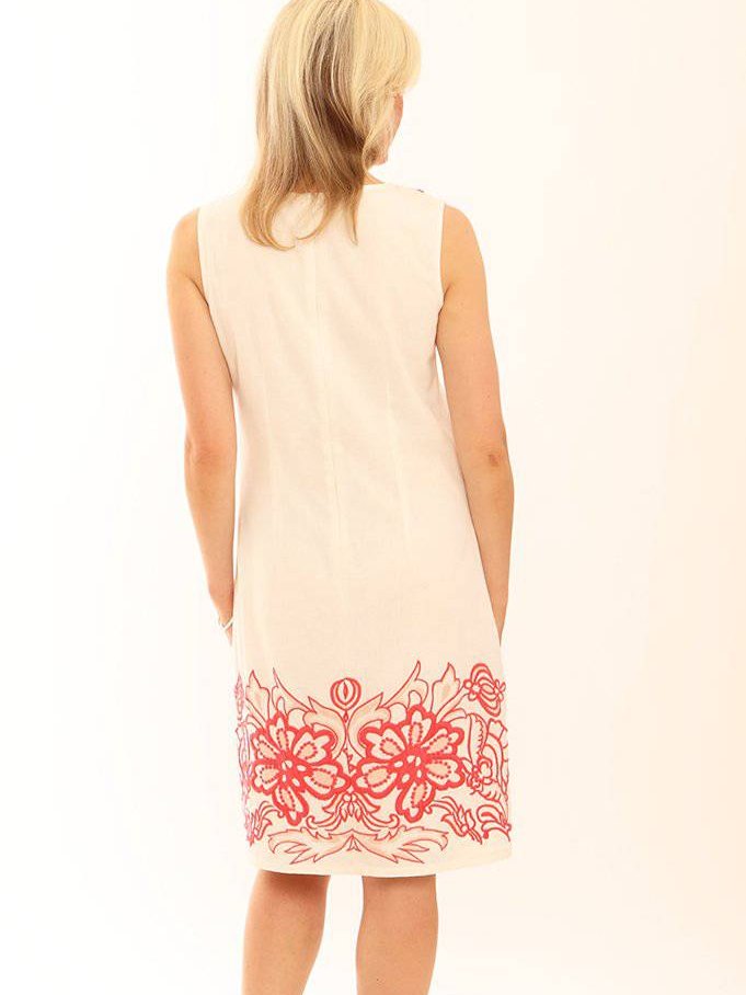 Pomodoro Cotton & Linen Mix Contrast Embroidered Shift Dress Pomodoro Cotton & Linen Mix Contrast Embroidered Shift Dress
