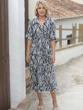 Load image into Gallery viewer, Pomodoro Indigo Panama Print Crepe Shirt Tiered Midi Dress - Boutique on the Green