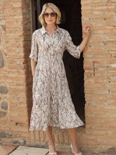Load image into Gallery viewer, Pomodoro Mink Panama Print Crepe Shirt Tiered Midi Dress - Boutique on the Green
