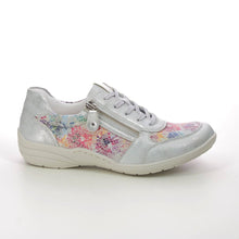 Load image into Gallery viewer, Remonte Leather Silver Floral Lace & Zip Trainer With Fabric Side Panels - Boutique on the Green