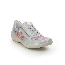 Load image into Gallery viewer, Remonte Leather Silver Floral Lace & Zip Trainer With Fabric Side Panels - Boutique on the Green