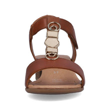 Load image into Gallery viewer, Remonte Brown Leather Decorative T-Bar Velcro Strap Open Toe Block Heel Sandal - Boutique on the Green