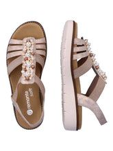 Load image into Gallery viewer, Remonte Rose Metallic Multi Pearl Decorative Front Elasticated Open Toe Comfort Sandal - Boutique on the Green