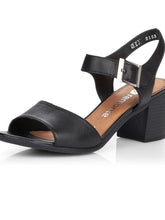 Load image into Gallery viewer, Remonte black leather buckle trim block heel sandal - Boutique on the Green