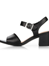 Load image into Gallery viewer, Remonte black leather buckle trim block heel sandal - Boutique on the Green