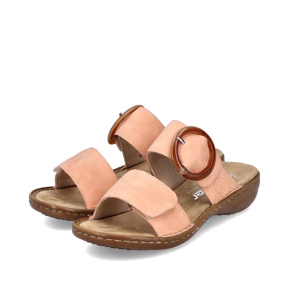 Rieker Double Strap Velcro Mule Sandal With Side Decorative Buckle