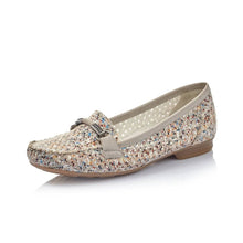 Load image into Gallery viewer, Rieker multi coloured slip on moccasin style shoe with front buckle - Boutique on the Green