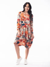 Load image into Gallery viewer, Orientique Brontes Indigo & Rust Mix Pure Cotton Jersey 3/4 Sleeve Panel Bubble Dress - Boutique on the Green