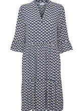 Load image into Gallery viewer, Saint Tropez Eda Patriot Blue Graphic Print Fluted Elbow Sleeve Tiered Printed Dress - Boutique on the Green
