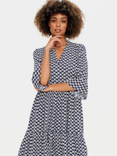 Load image into Gallery viewer, Saint Tropez Eda Patriot Blue Graphic Print Fluted Elbow Sleeve Tiered Printed Dress - Boutique on the Green