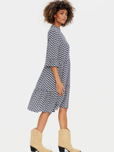Load image into Gallery viewer, Saint Tropez Eda Patriot Blue Graphic Print Fluted Elbow Sleeve Tiered Printed Dress - Boutique on the Green