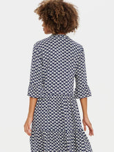 Load image into Gallery viewer, Saint Tropez Eda Patriot Blue Graphic Print Fluted Elbow Sleeve Tiered Printed Dress - Boutique on the Green