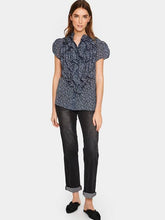 Load image into Gallery viewer, Saint Tropez Lillysz Night Sky Ditsy Floral Semi Sheer Multi Ruffle Front Button Through Woven Shirt - Boutique on the Green