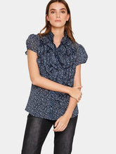 Load image into Gallery viewer, Saint Tropez Lillysz Night Sky Ditsy Floral Semi Sheer Multi Ruffle Front Button Through Woven Shirt - Boutique on the Green