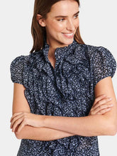 Load image into Gallery viewer, Saint Tropez Lillysz Night Sky Ditsy Floral Semi Sheer Multi Ruffle Front Button Through Woven Shirt - Boutique on the Green