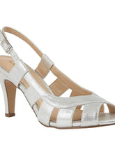 Load image into Gallery viewer, Lotus silver shimmer peep toe slingback cut out heeled shoe - Boutique on the Green