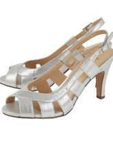 Load image into Gallery viewer, Lotus silver shimmer peep toe slingback cut out heeled shoe - Boutique on the Green