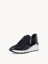 Load image into Gallery viewer, Tamaris Navy Combo Wedge Lace & Zip Up Trainer - Boutique on the Green