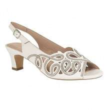 Load image into Gallery viewer, White Lotus Marianna Cornelli peep toe kitten heel slingback shoe with detailed embroidery, perfect for special occasions.